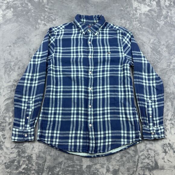Vineyard Vines Whale Shirt Men's Sz M Blue Plaid Double Layered Flannel - Picture 1 of 10